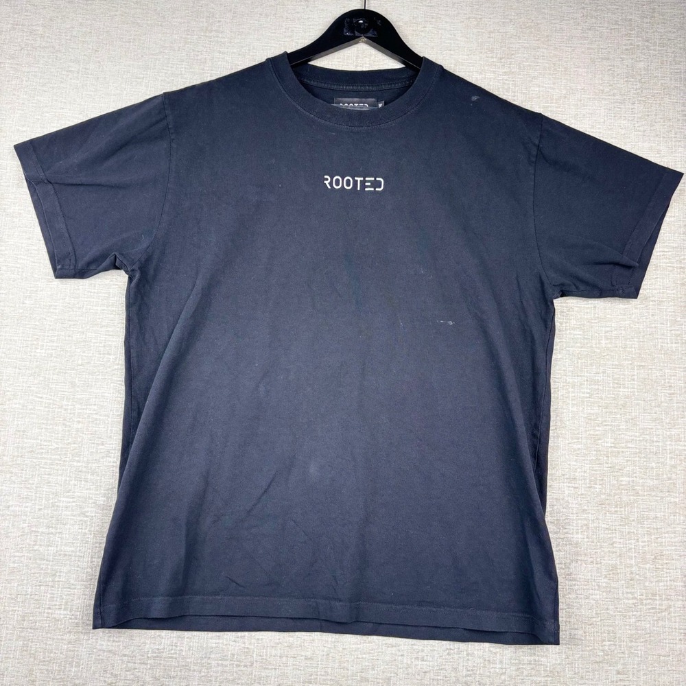 Rooted Mens Graphic T-Shirt Black Cotton Logo Short Sleeve JOY Size M